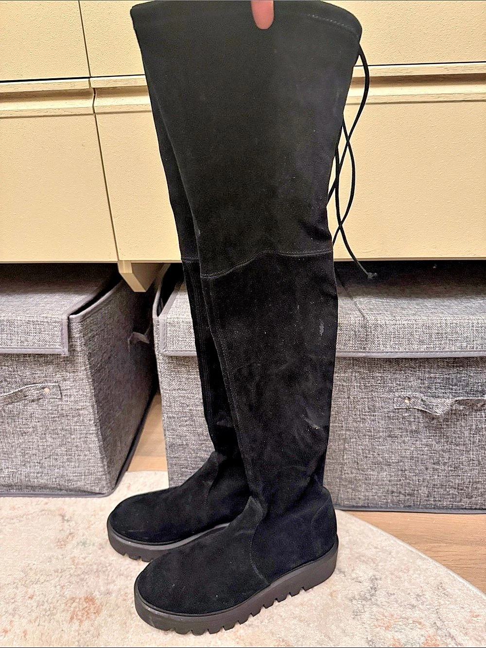 Stuart Weitzman Lowland Lift Boot Black Lug Sole Tall Boots